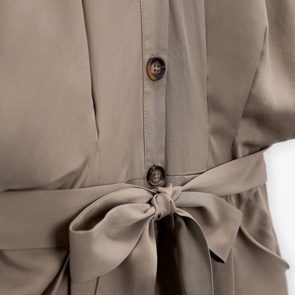 Zara Long Belted Mid-Camel Jumpsuit- Size Small- New with Tags - Picture 9 of 11